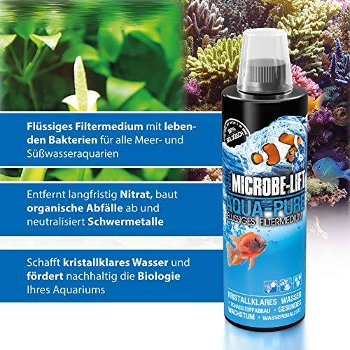 MICROBE-LIFT Aqua Pure - Medio filtrante líquido con bacterias vivas para acuarios de Agua Dulce y Salada, Tratamiento del Agua, Multicolor, 236 ml (AQUA08US)