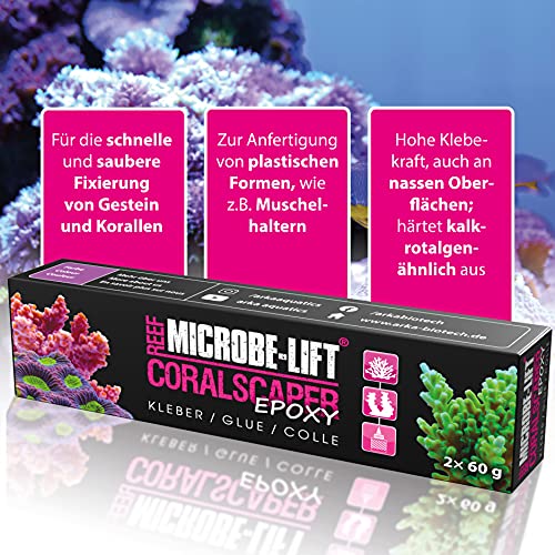 MICROBE-LIFT Coralscaper Epoxy - Pegamento de Coral 2K, fijación de corales, depósitos y arrecifes en Cualquier Acuario de Agua de mar, 2 x 60 g, Multicolor