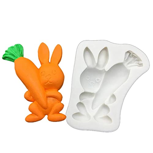 MIMERA Easter DIY Fondant Mold - Bunny Carrot Molde de Silicona de Pascua, Molde para Fondant de Bricolaje, Herramientas de Chocolate Hechas a Mano para Horno, microondas, congelador
