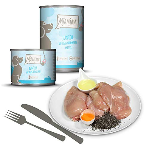MjAMjAM - Pienso acuoso para Cachorros - Comida para Cachorros, con Pollo jugoso y Huevo - Natural - 6 x 200 g