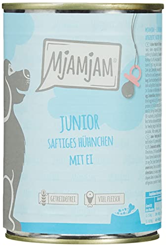 MjAMjAM - Pienso acuoso para Cachorros - Comida para Cachorros, con Pollo jugoso y Huevo - Natural - 6 x 400 g