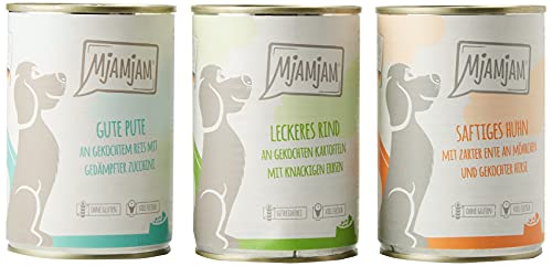 MjAMjAM - Pienso acuoso para Perros - Mix Pack I 2* Pollo & Pato, 2* Ternera, 2* Pavo y arroz 6 x 400 g