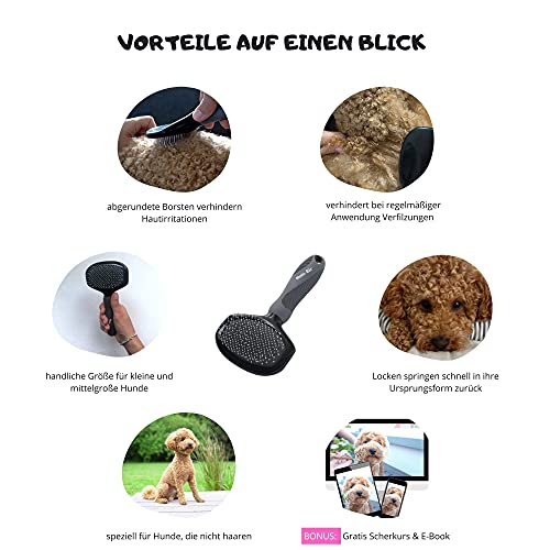 Moki Bär Cepillo suave para perros caniche con puntas de protección para animales muy sensibles, ideal para perros que no pierden pelo, tamaño grande