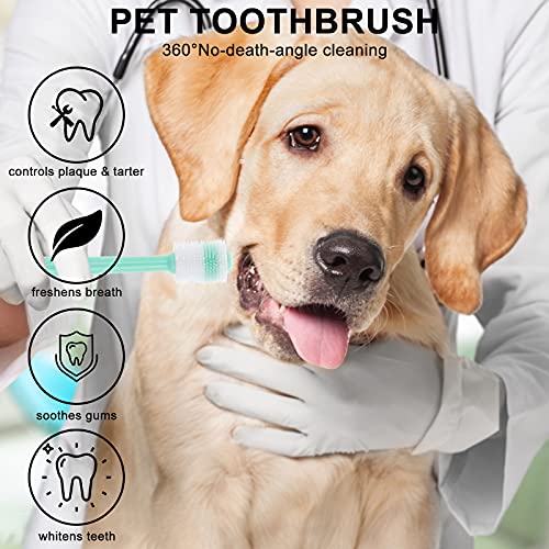 Molain 2 cepillos de dientes de perro de 360 grados, cepillos de dientes de silicona suave para mascotas con cajas de almacenamiento, cepillo de dientes para gato, kit de limpieza de dientes de perro