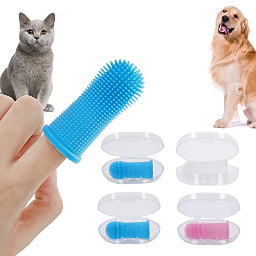 Molain Cepillo de dientes para perro, cepillo de dientes de silicona 360º para perros, cepillo de dientes de gato, cerdas envolventes completas 4 piezas