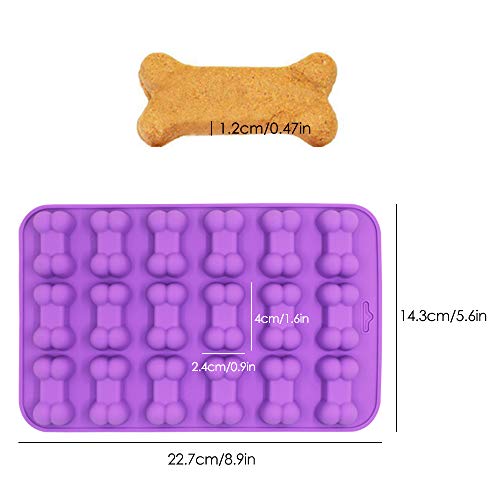 Moldes de silicona para hueso de perro cachorro, paquete de 3 bandejas antiadherentes DanziX para chocolate, caramelo, gelatina, cubito de hielo, golosinas para perros, morado, azul y verde