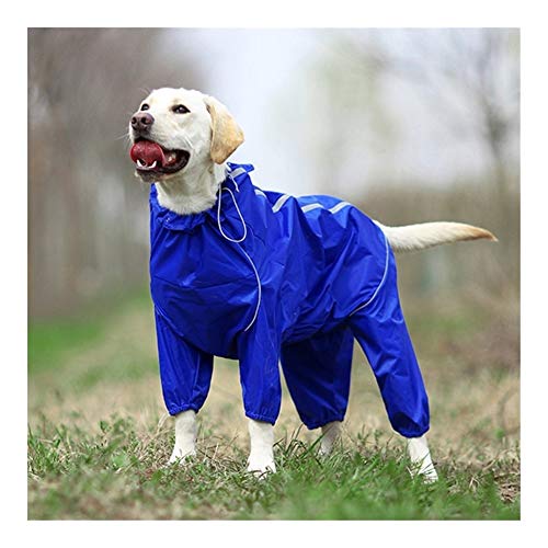 MOLUO Chubasquero para perros y mascotas, impermeable, con cremallera, cuello alto, con capucha, para perros pequeños, grandes y grandes, capa de lluvia y labrador (color: azul, tamaño: 26)
