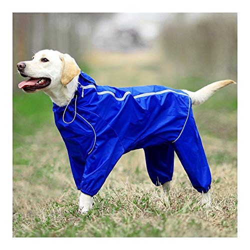 MOLUO Chubasquero para perros y mascotas, impermeable, con cremallera, cuello alto, con capucha, para perros pequeños, grandes y grandes, capa de lluvia y labrador (color: azul, tamaño: 26)