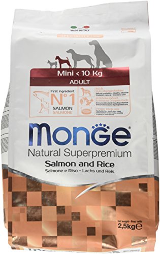 Monge - Comida para perros adultos de talla pequeña Super Premium de arroz y salmón, saco de 2,5 kg