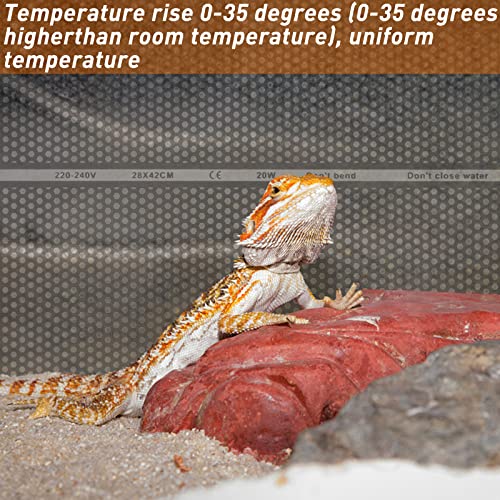 MOPOIN Manta Termica Terrario, Manta Termica Reptiles con Control De Temperatura para Reptiles Tortuga Serpientes Lagarto Araña (20W, 28 x 42 cm)