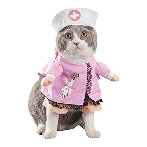 Morbuy Disfraz de Enfermera Ropa Traje Rosa para Mascotas Animal Doméstico Gato Perro con Dos Patas y Gorro para Halloween Navidad (M, color2)
