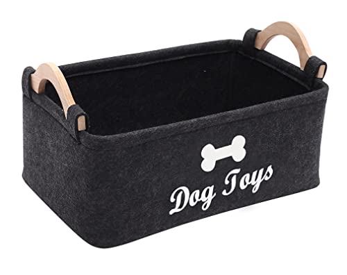 MOREZI Caja de almacenamiento de juguetes para mascotas de fieltro, utilizada para guardar juguetes para perros y gatos, ropa, bocadillos, etc.-Caja de juguetes para perros-Gris oscuro
