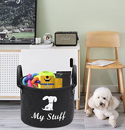 MOREZI Canasta redonda de fieltro para perros, canasta de almacenamiento de juguetes para mascotas, adecuada para guardar juguetes, suministros y accesorios para mascotas-Gris oscuro