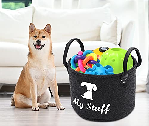 MOREZI Canasta redonda de fieltro para perros, canasta de almacenamiento de juguetes para mascotas, adecuada para guardar juguetes, suministros y accesorios para mascotas-Gris oscuro