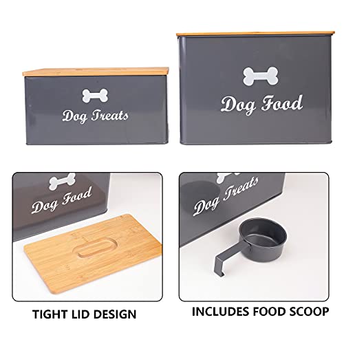 MOREZI Juego de caja de almacenamiento de comida para perros con tapa y cuchara de madera sellada, tarro de almacenamiento de aperitivos para mascotas-Blanco