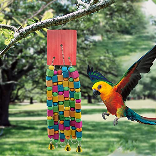 MQUPIN Juguete para masticar loros de aves para bloques de madera naturales multicolores medianos y grandes, juguetes para periquitos, juguetes para pájaros guacamayos grises africanos Canario
