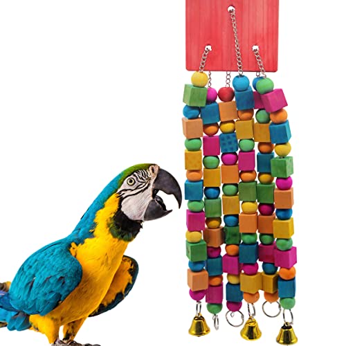 MQUPIN Juguete para masticar loros de aves para bloques de madera naturales multicolores medianos y grandes, juguetes para periquitos, juguetes para pájaros guacamayos grises africanos Canario