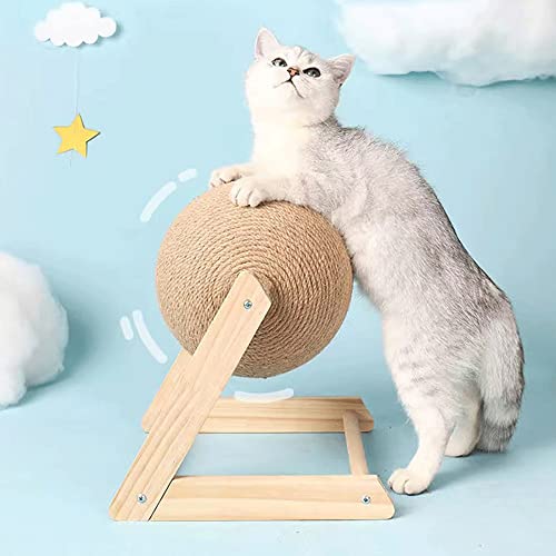 MUJIE Bola de rascadura de gato de madera maciza en forma de V, bola de cuerda de sisal juguete de juego interactivo, marco de escalada de arrebato de gato, for mascotas for jugar, descansar, afilar g