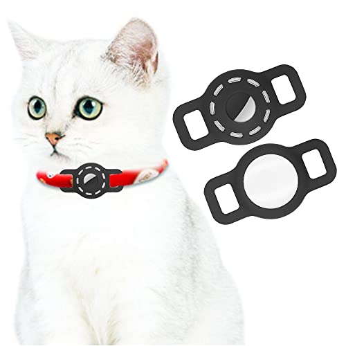 MUXIN AirTag Funda de Silicona para Collar de Mascota, Buscador de GPS AirTag portátil Ajustable para Collar de Perro y Gato 2 uds (Negro)