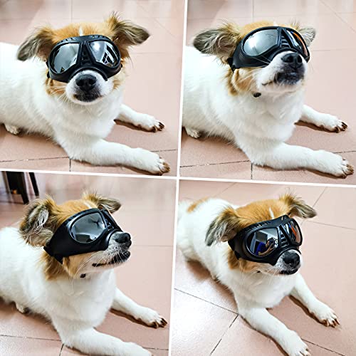 Namsan Gafas de sol para perros con protección UV, gafas de protección UV, resistentes al viento, correas flexibles ajustables para perros pequeños, marco suave (lente plateada)