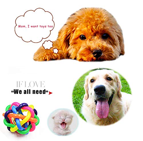 NANAOUS 6 bolas de goma con campana, bola de goma tejida de 5,5 cm, 6,5 cm, 6,5 cm, 7 cm, 8,5 cm, 9,5 cm, bola de interactiva para perro/gato