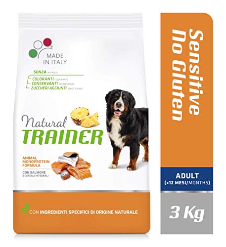Natural Trainer Sensitive No Gluten - Pienso para Perros Medium-Maxi Adult con Salmón y Cereales Integrales - 3kg