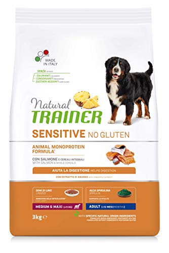 Natural Trainer Sensitive No Gluten - Pienso para Perros Medium-Maxi Adult con Salmón y Cereales Integrales - 3kg