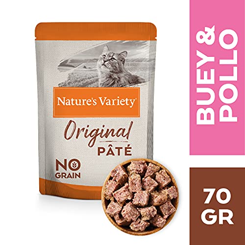 Nature's Variety Original No Grain - Paté para Gatos Adultos con Buey y Pollo - Caja 12 x 70 g