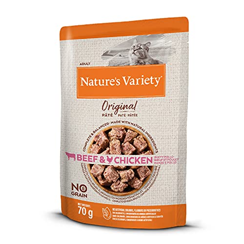 Nature's Variety Original No Grain - Paté para Gatos Adultos con Buey y Pollo - Caja 12 x 70 g