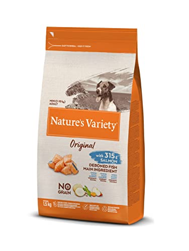Nature's Variety Original No Grain - Pienso para perros adultos mini con salmón sin espinas 1,5 Kg