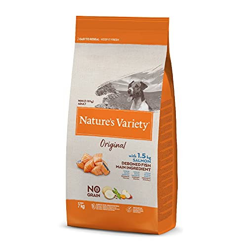 Nature's Variety Original No Grain - Pienso para perros adultos mini con salmón sin espinas 7 Kg