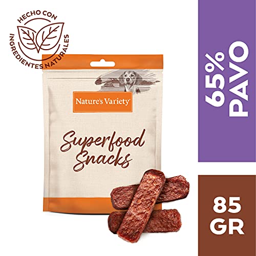 Natures variety Superfood - Snacks para Perros Adultos con Pavo, arándanos Rojos y Calabaza 85g x 8