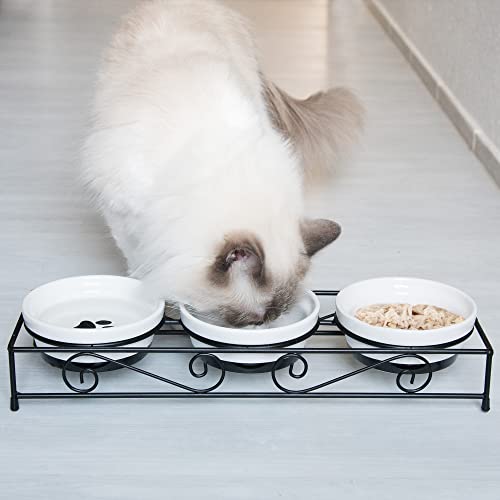 Navaris Cuenco para Mascotas - Set Triple de comederos y Bebedero de cerámica para Mascotas Gato Perro pequeño Gatos - Juego de Cuencos de 320 ml