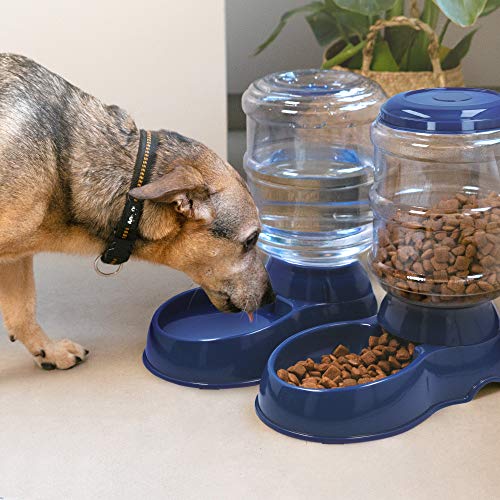 Navaris Dispensador automático de Comida y Agua - Comedero y Bebedero para Perros Gatos Animales - Dispensadores de pienso para Mascotas - 3.8 L c/u