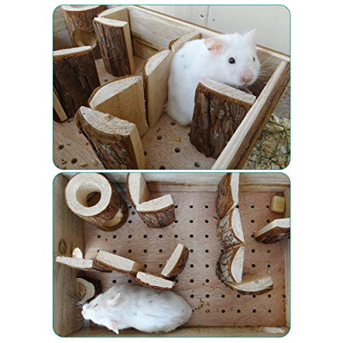 Navaris Laberinto de Madera para roedores pequeños - Parque para Ratones o jerbos con Piezas Removibles - Parque de Juegos de Abeto de 35 x 25 x 9 CM