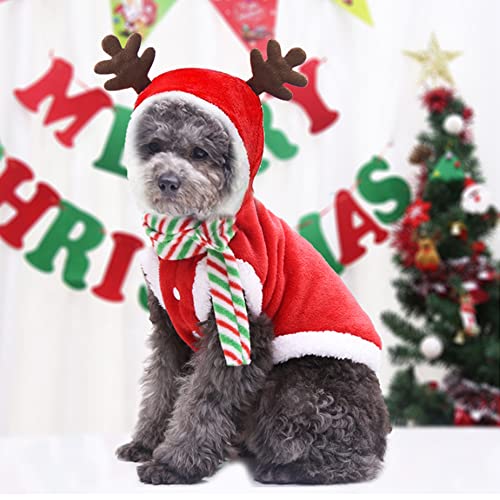 Navidad Ropa para Perros,Disfraz de Navidad para Mascotas,Sudadera con Capucha para Perro Gato,Vestir Navidad para Mascotas,Cálido Disfraz de Invierno para Cachorros y Gatito(M)