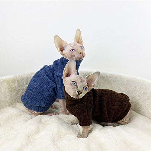 NELIT Sphynx Cat Ropa Cálido Suéter de Cuello Alto Pies de Pelo Cat Ropa de Gato-Azul_XS
