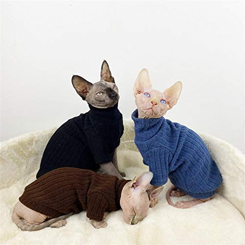 NELIT Sphynx Cat Ropa Cálido Suéter de Cuello Alto Pies de Pelo Cat Ropa de Gato-Azul_XS