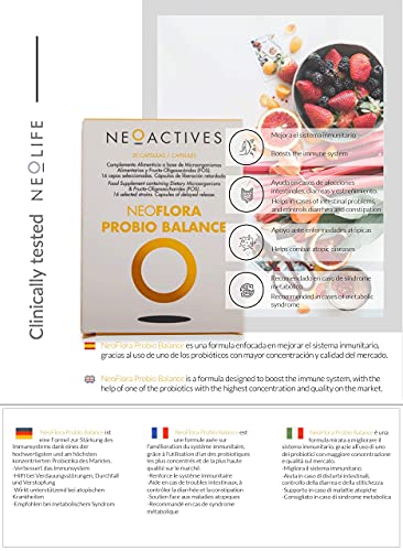 NeoFlora Probio Balance - Suplemento Alimenticio - Ayuda a Reforzar el Sistema Inmunitario - Mejora las Digestiones - Contribuye a Reducir las Molestias Intestinales - 30 Cápsulas - Neoactives