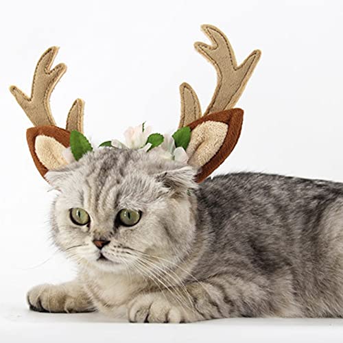 Nicoone Juego de diademas de cuernos de reno de Navidad para perro, gato, Navidad, ciervos, sombreros de fiesta, decoración para mascotas, fiesta de Navidad