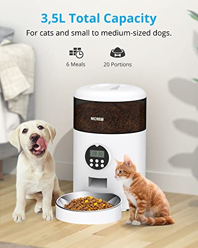 NICREW Comedero Gato Automático 3,5 L, Dispensador Comida para Gatos y Perros con Función de Grabación y Temporizador