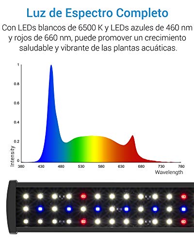 NICREW SlimLED Luz Multiespectral para Acuario, Luz Delgada LED Acuario Plantado, Lámpara para Acuario de Dulce Agua, 28-42 cm, 9W, 600 LM, Temperatura de Color Regulable