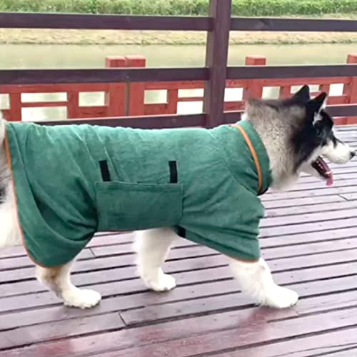 Niktule Toalla para perros, M/L, Dry Fast Pets albornoz con cierre de velcro ajustable de secado rápido, pijama de rizo para perros y gatos (verde)