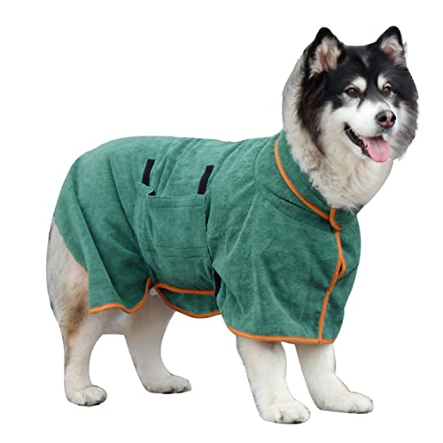 Niktule Toalla para perros, M/L, Dry Fast Pets albornoz con cierre de velcro ajustable de secado rápido, pijama de rizo para perros y gatos (verde)