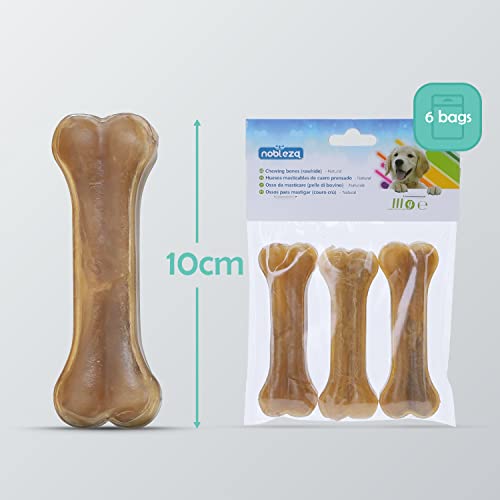 Nobleza - 18 Pcs Hueso Prensado para Perros Fortalecedor de Dientes Stick Dental Dog Snack, Hueso de Nudillos de Cuero Crudo, Hueso para morder, 10cm