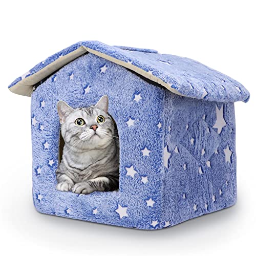 Nobleza - Caseta Perro Interior, Casa para Gatos Perros Reflectante Nocturna con Tapete Plegable para Mascotas, Cama para Gatos y Perros Pequeños, L42*W39*H33CM (S), Azul