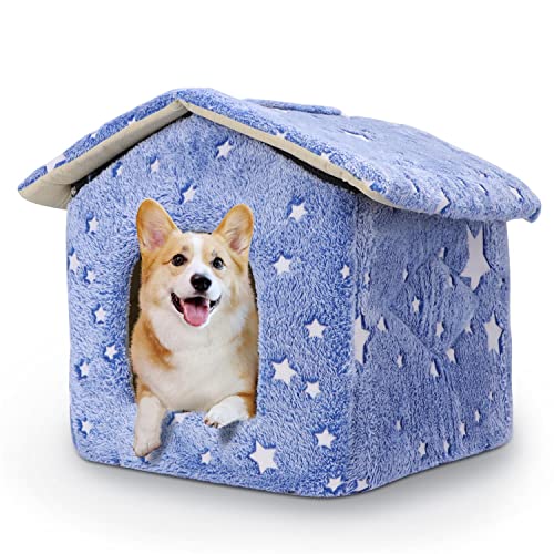 Nobleza - Caseta Perro Interior, Casa para Gatos Perros Reflectante Nocturna con Tapete Plegable para Mascotas, Cama para Perros Pequeños y Medianos, L53*W50*H43CM (L), Azul