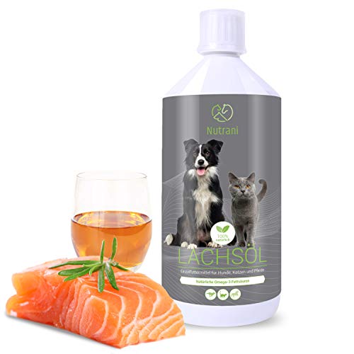 Nutrani Omega-3 Aceite de salmón para Perros, Gatos y Caballos | 1 litro prensado en frío - Aceite de Pescado Natural con ácidos grasos Omega 3 + 6