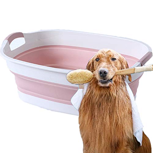 NXL Bathtub Bañera para Perro Tina De Baño Plegable El Plastico Aseo Piscina Ducha Cuenca Barril Antideslizante para Mascotas Especial,Rosado