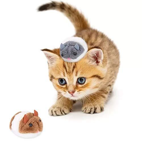 O-Kinee Juguetes para Gato, 2 Piezas Juguetes para Gatos Raton Interactivo, Ratones para Gatos de Peluche, Ratones para Gatos Que Se Mueven, Ratones para Gatos Gris e Marrón